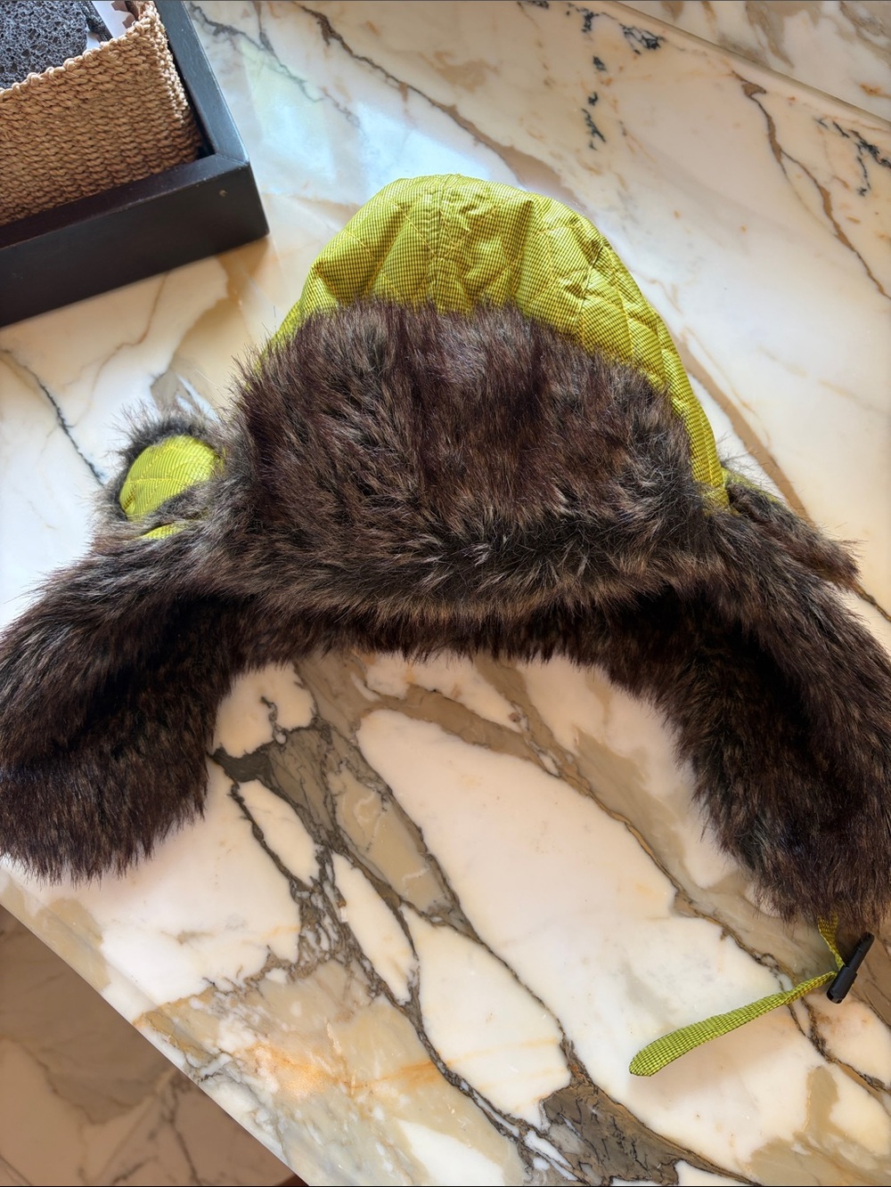 Kids Lime Green Faux-Fur Trapper Hat with Ear Flaps